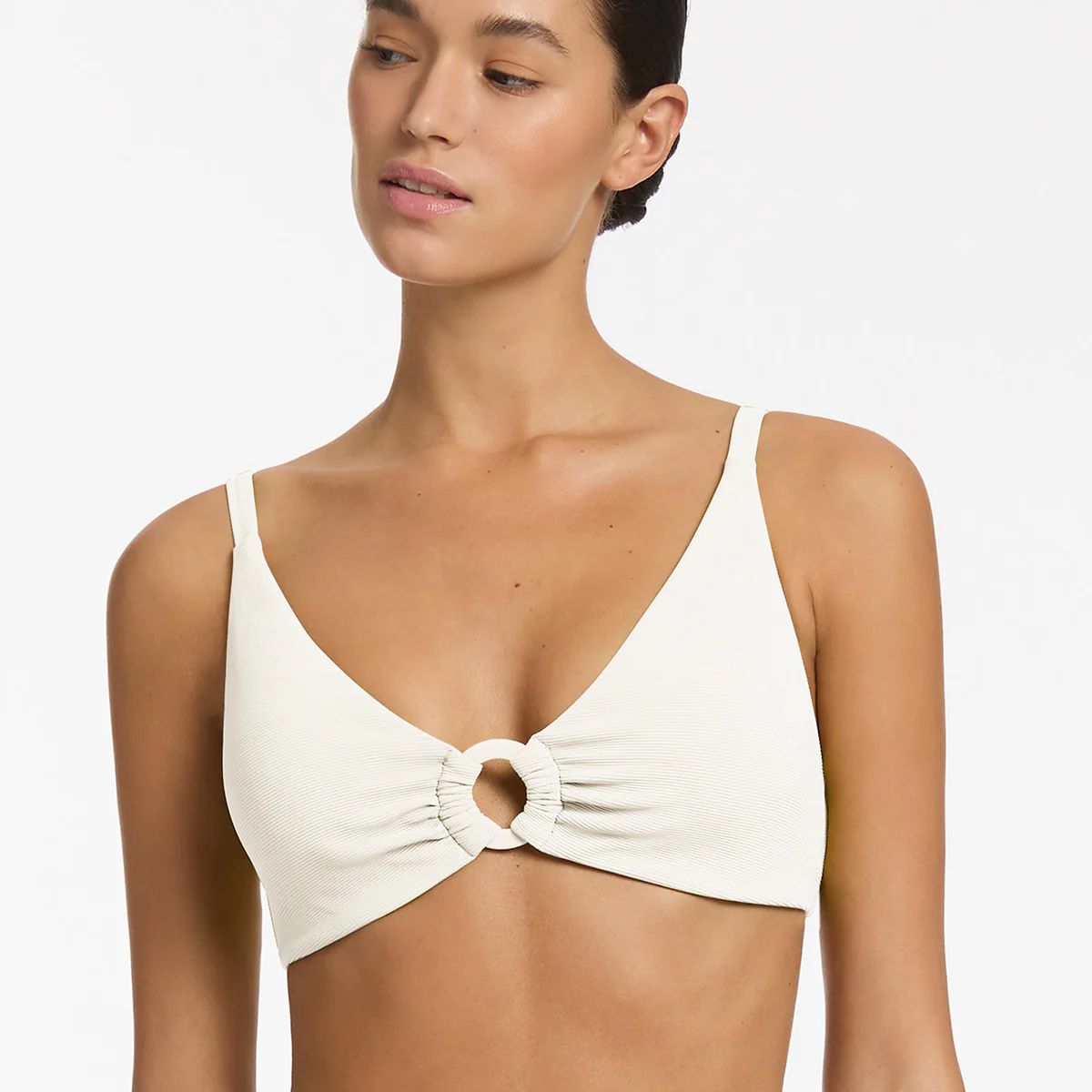 Isla Rib C-D Triangle Bikini Top - Cream | JETS Australia
