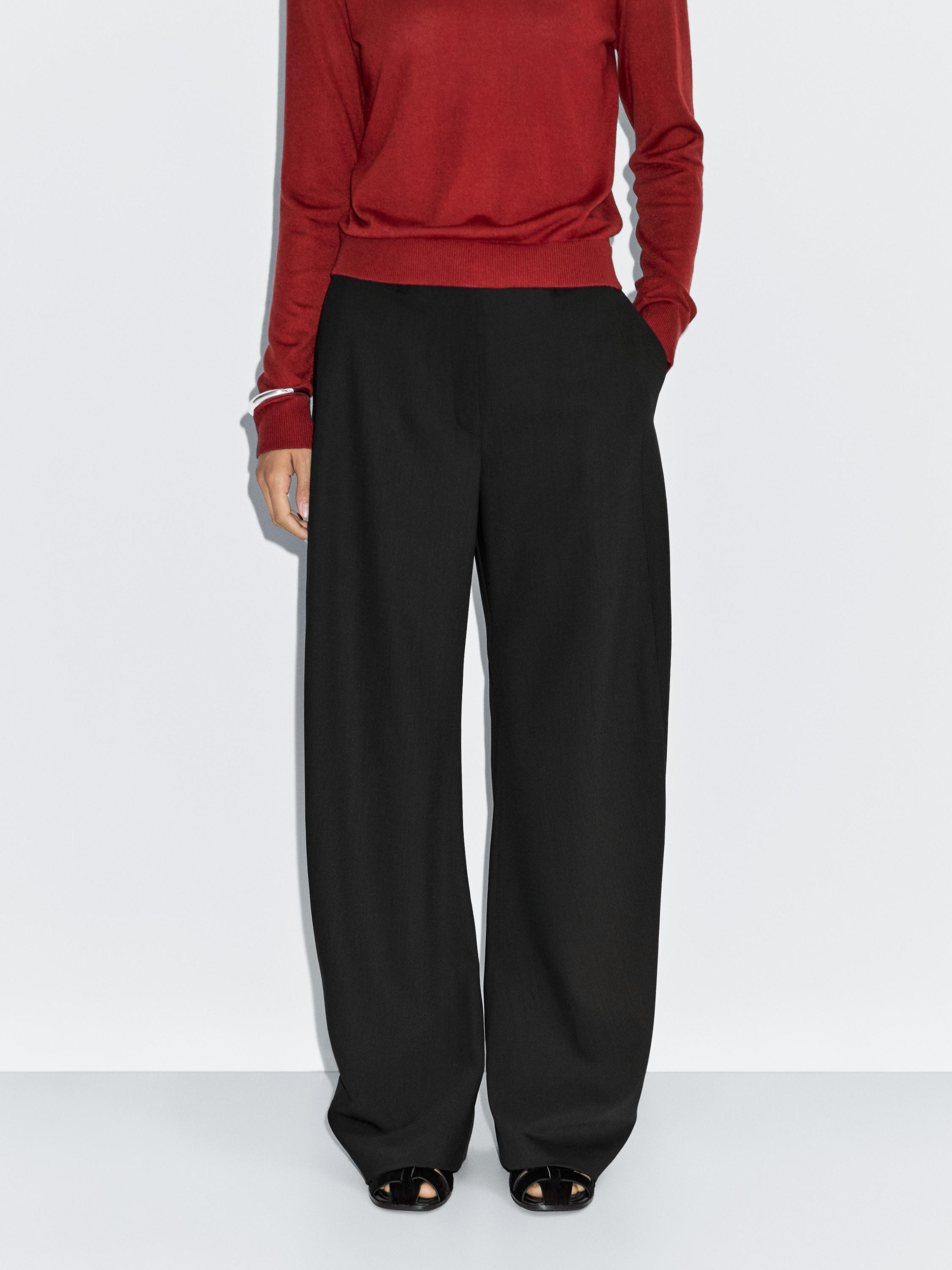 Wool blend wide-leg trousers | Massimo Dutti UK