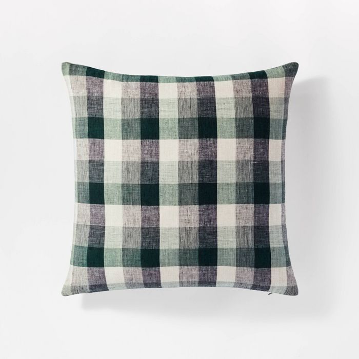 18"x18" Woven Plaid with Velvet Reverse Square Throw Pillow Cream Green - Threshold™ designed w... | Target