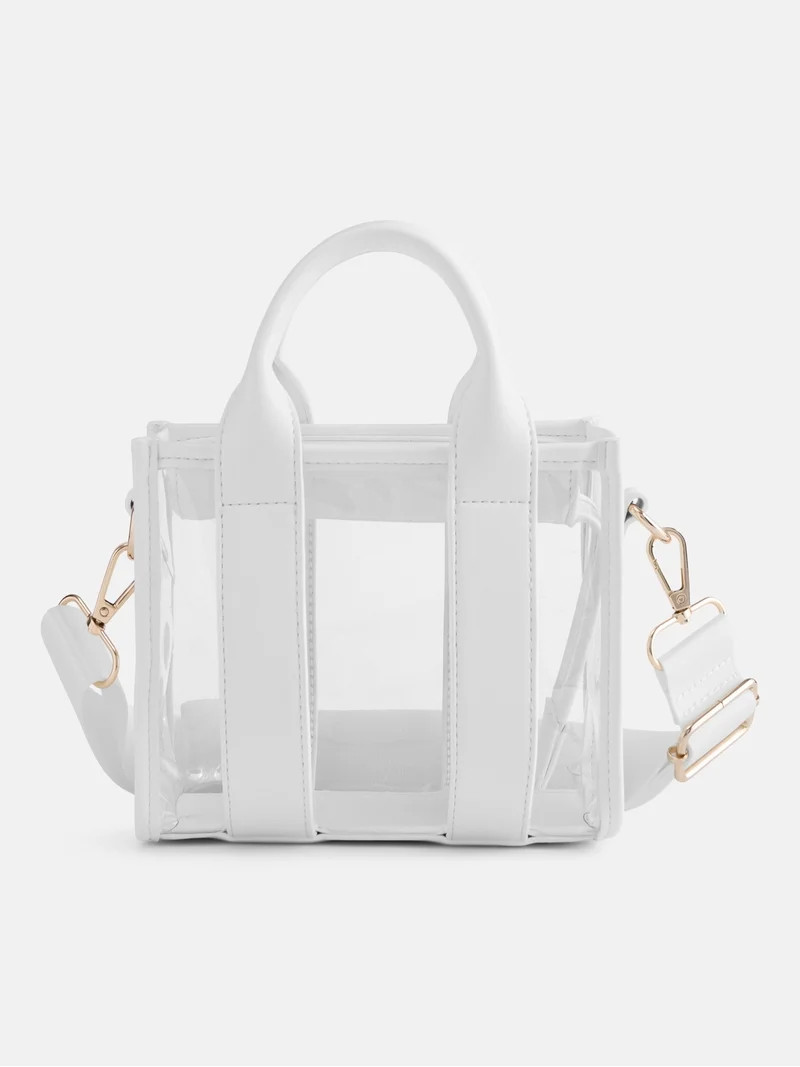 No Boundaries Women's Game Day Clear Boxy Mini Tote Bag, White | Walmart (US)