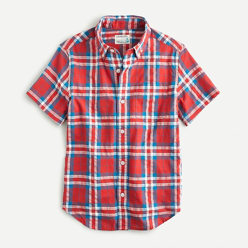 Boys' short-sleeve shirt in textured red plaid | J.Crew US