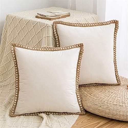 AQOTHES Pack of 2 Velvet Decorative Farmhouse Burlap Trimmed Tailored Edges Decor Pillow Cover Cu... | Amazon (US)