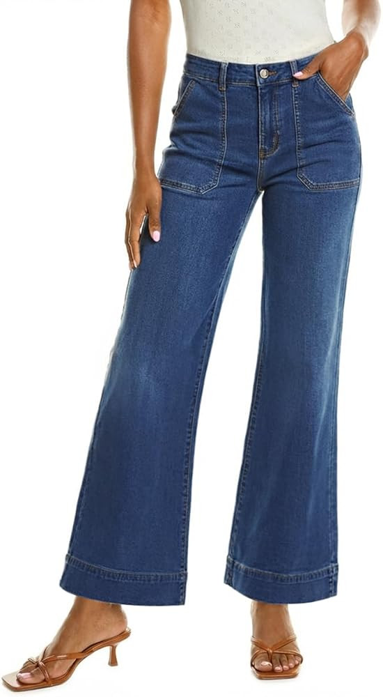 ZESICA Wide Leg Jeans for Women Trendy High Waisted Strechy Loose Straight Denim Pants with Pocke... | Amazon (US)