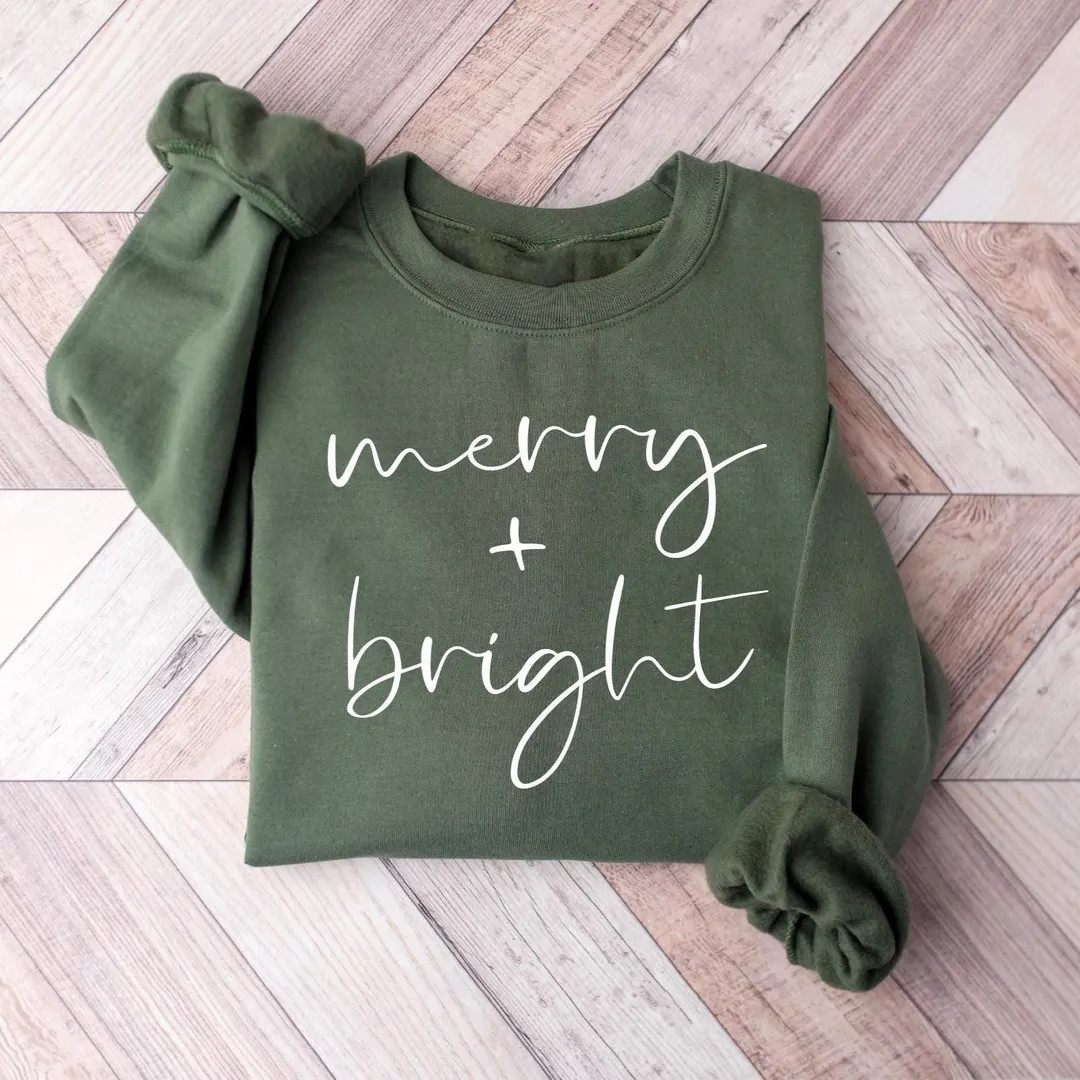 Merry and Bright Sweatshirt : Cute Christmas Sweater, Womens Holiday Outfit, Cozy Season Gift - E... | Etsy (US)