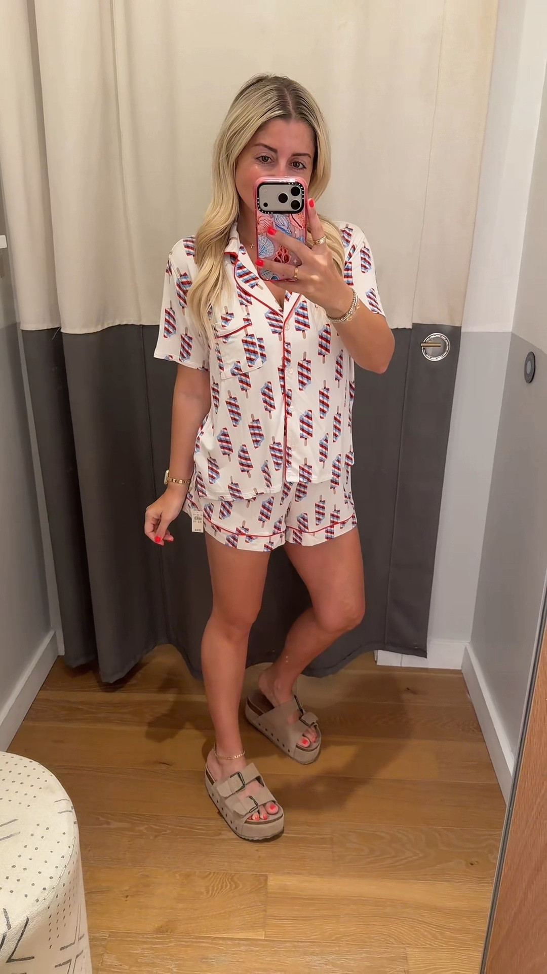 Cutest red white and blue @Aerie pjs! 
Size m
Sandals tts