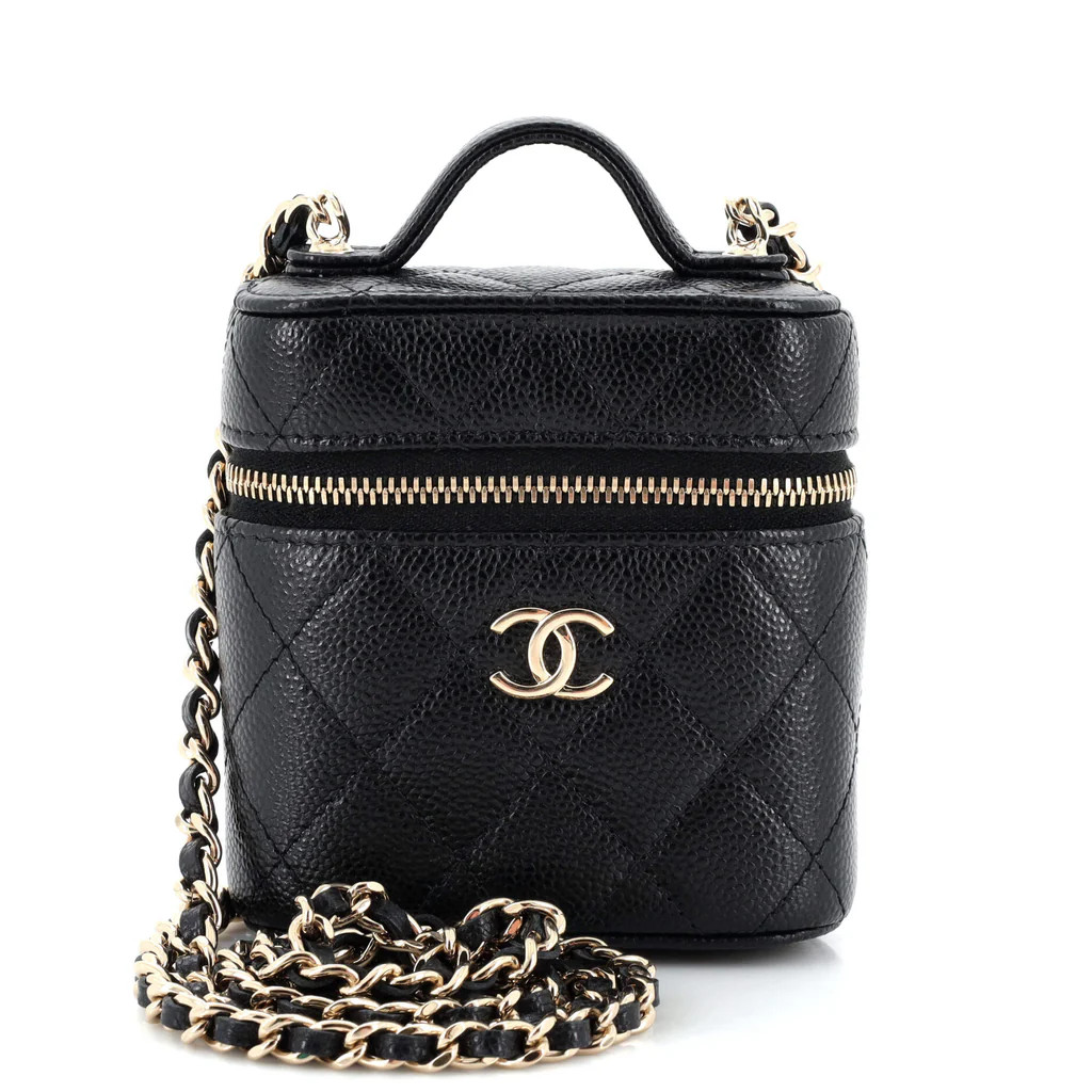 Handle with Care Vanity Case with Chain Quilted Caviar | Rebag