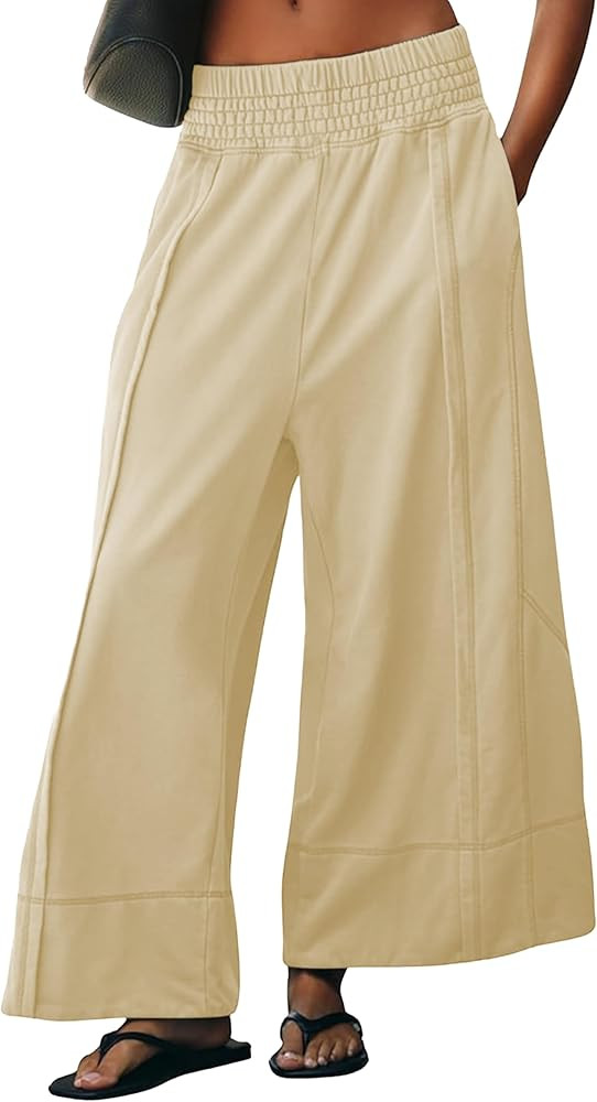 Womens Wide Leg Pants Cotton Baggy Casual Palazzo Sweatpants | Amazon (US)