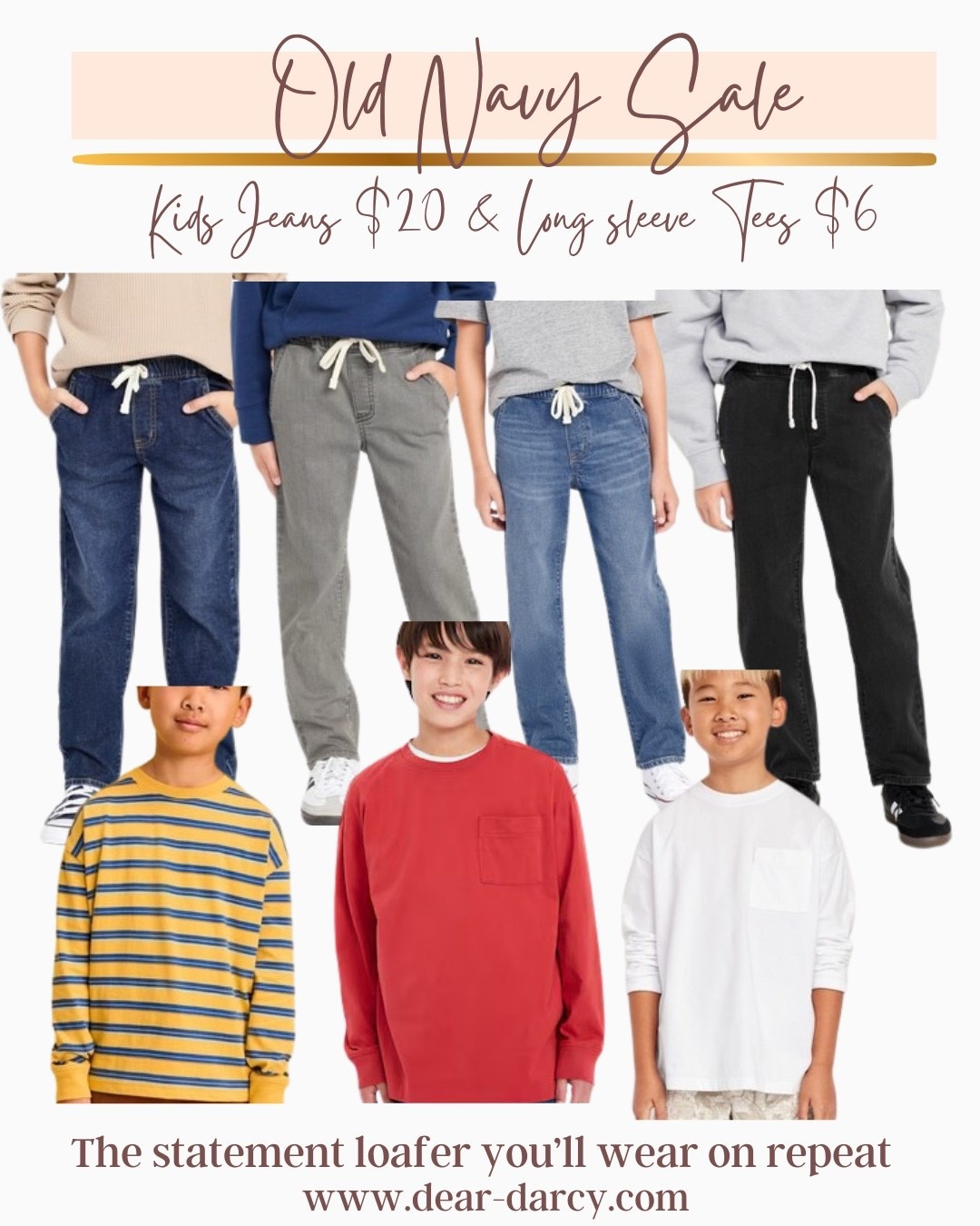 Old Navy Sale
Kids jeans $10 and long sleeve tees $6

If your a card member 50% off everything else with code :FIFTY

Great time to buy gifts

#LTKKids #LTKHoliday #LTKGiftGuide