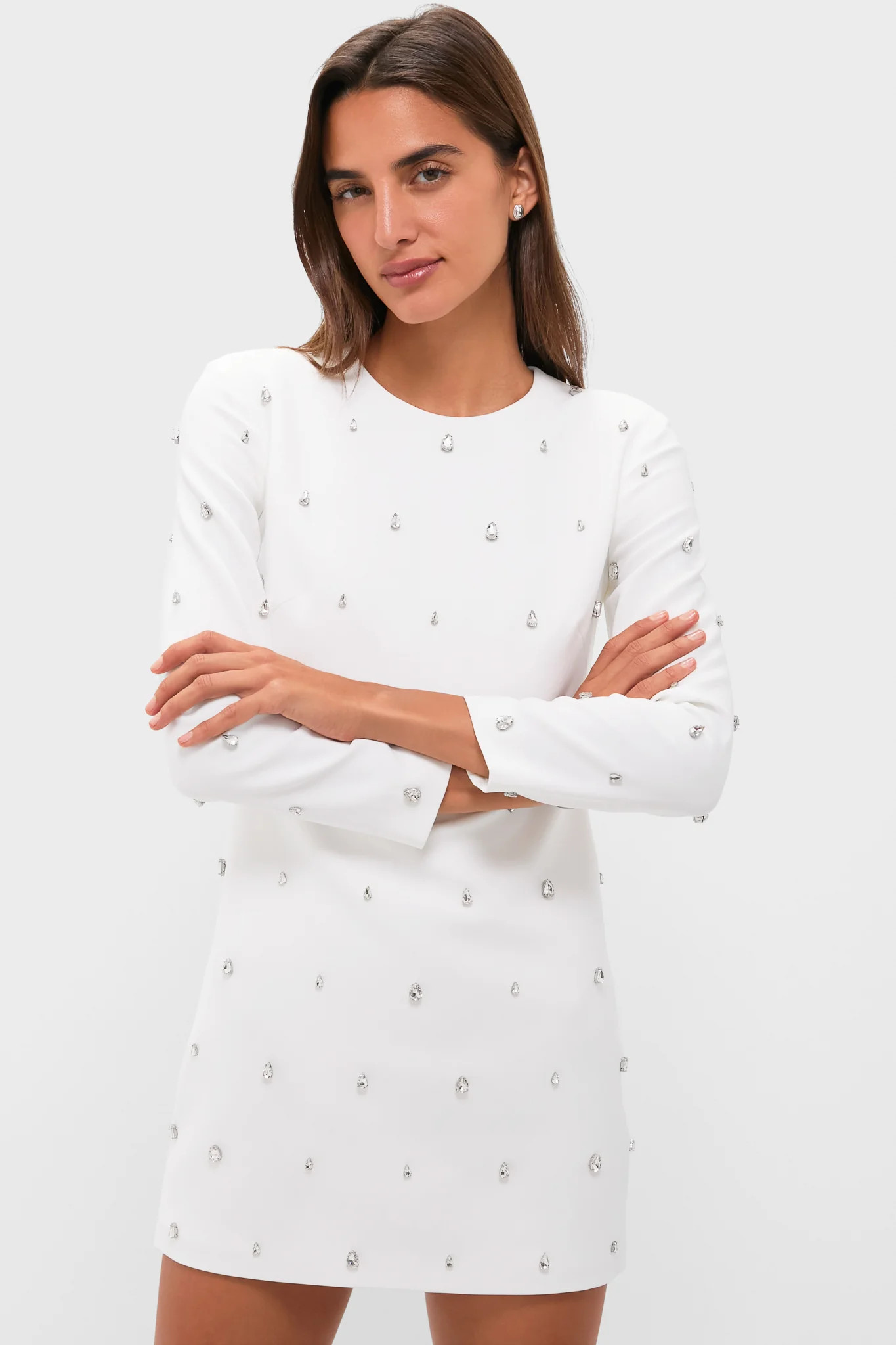 White with Crystal Kenna Long Sleeve Mini Dress | Tuckernuck (US)