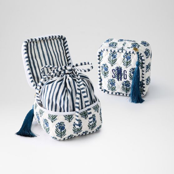 Block Print Quilted Travel Jewelry Storage | Mark and Graham