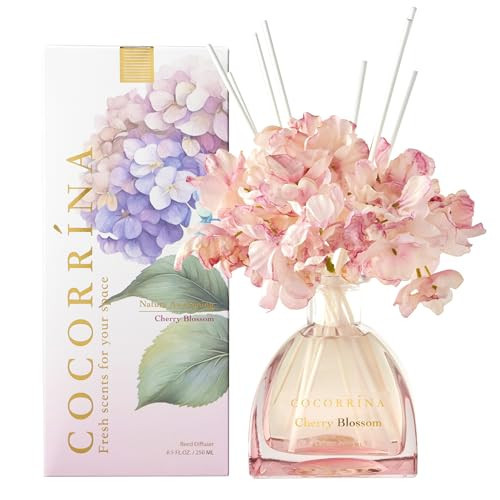 COCORRÍNA Reed Diffuser - 8.5 Oz Cherry Blossom Reed Diffuser with 8 Sticks for Home Bathroom Shelf Decor (Simple Luxe Collection) | Amazon (US)