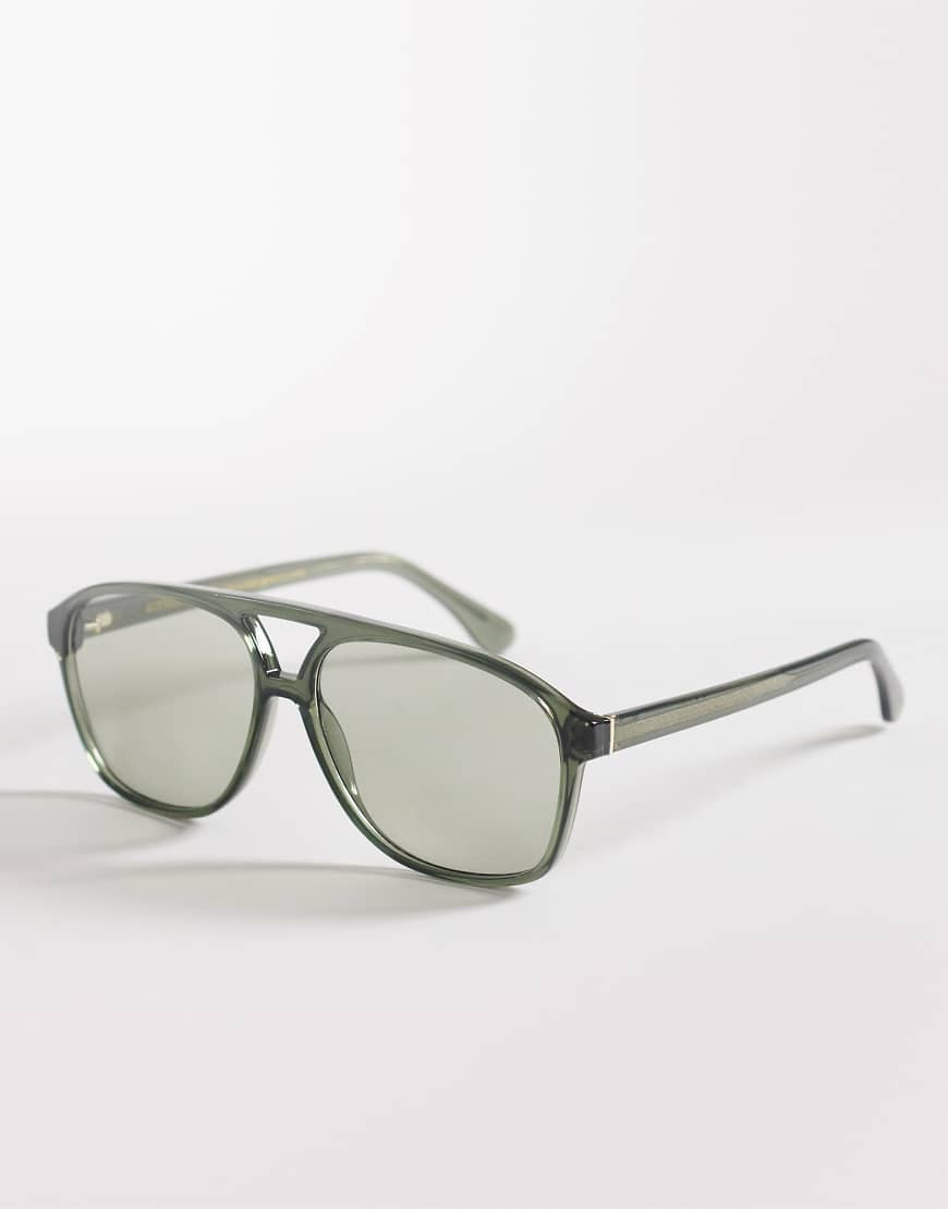 & Other Stories retro aviator sunglasses in khaki green tint with linen pouch case | ASOS (Global)