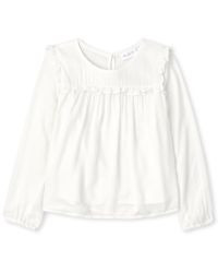 Girls Long Sleeve Woven Ruffle Top | The Children's Place | The Children's Place