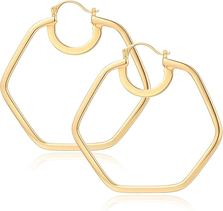 Gold Hoop Earrings for Women 18K Gold Plated Knot Hoop Earrings Statement Lightweight Thick Trend... | Amazon (US)