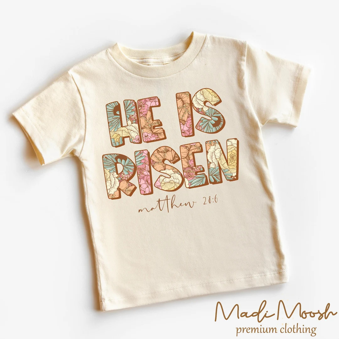 He Is Risen Kids Easter Shirt - Jesus Easter Toddler Tee - Natural Kids Shirt | Etsy (US)