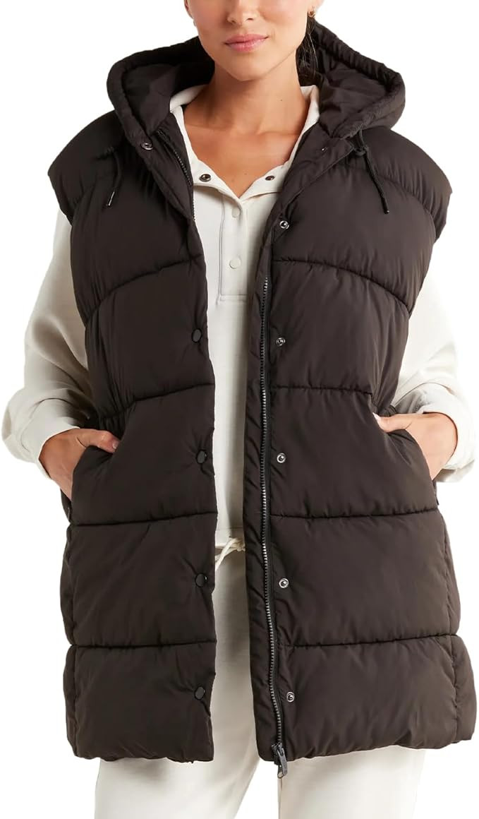 Womens Long Hooded Puffer Vest Sleveless Fluffy Quilted Jackets Button Down Winter Warm Coats Out... | Amazon (US)