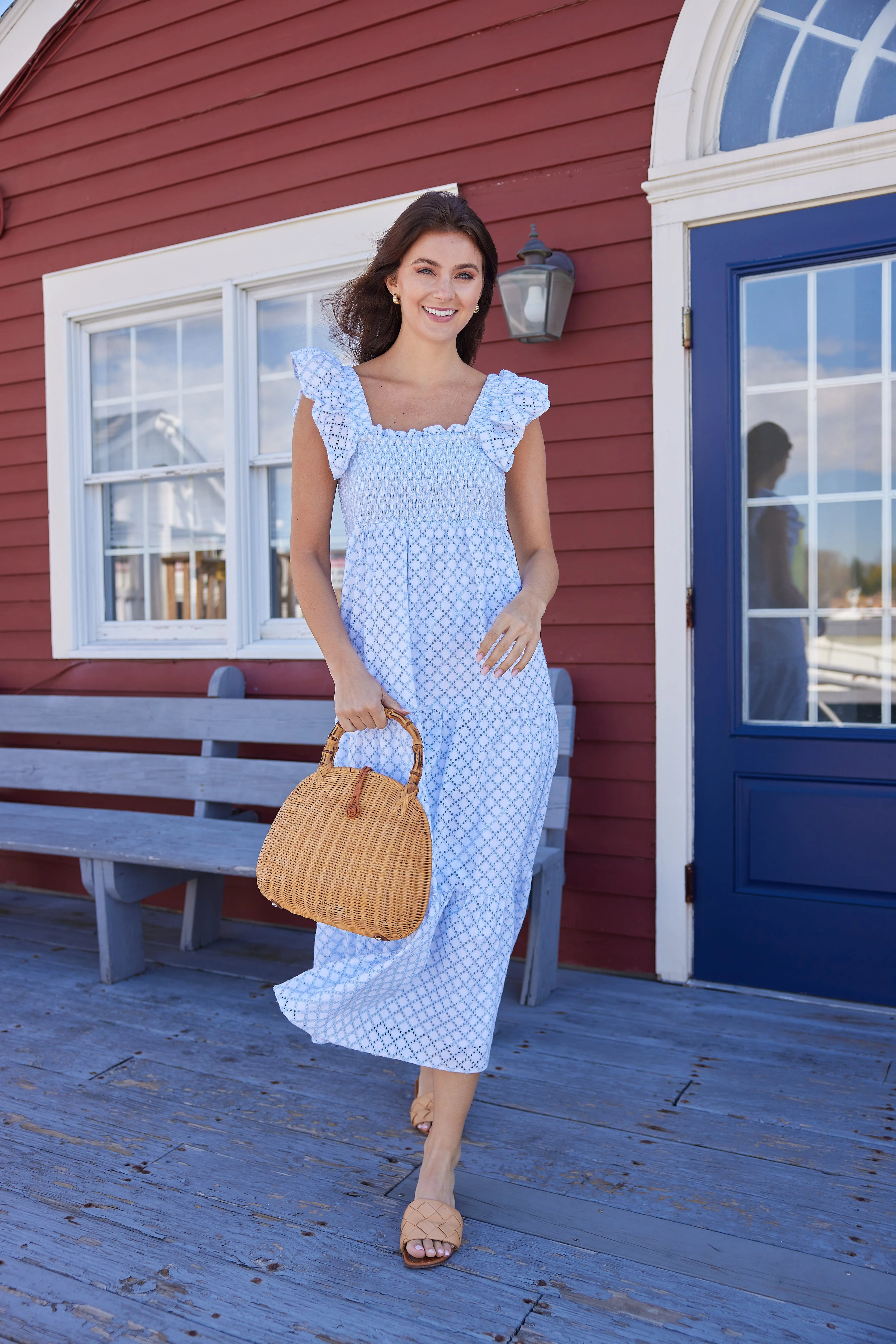 Lacecap Lattice Eyelet Smocked Midi Dress | Sail to Sable