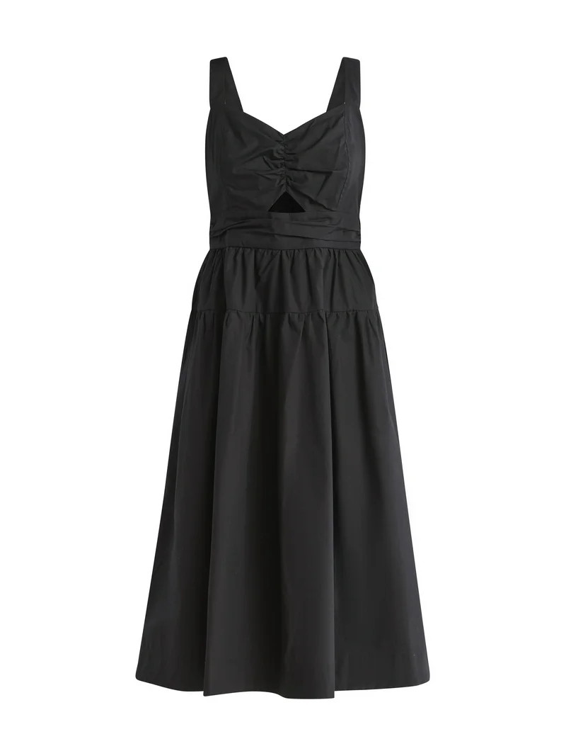 Free Assembly Women's Ruched Cutout Cotton Midi Dress, XS-XXL | Walmart (US)