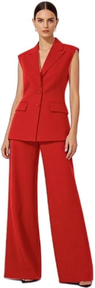 Womens 2 Pcs Outfits Vest and Pants Summer Sleeveless Blazer Tuxedos Set Business Wedding Work | Amazon (US)