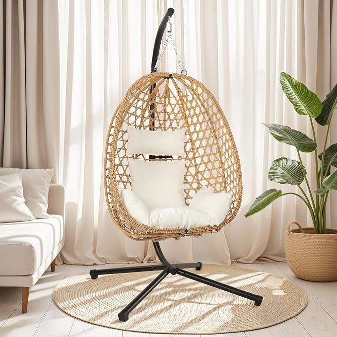 LEX CRAFT Egg Chair with Stand, Patio Wicker Hanging Chair, Hammock Swing Chair, 350LBS Capacity ... | Amazon (US)