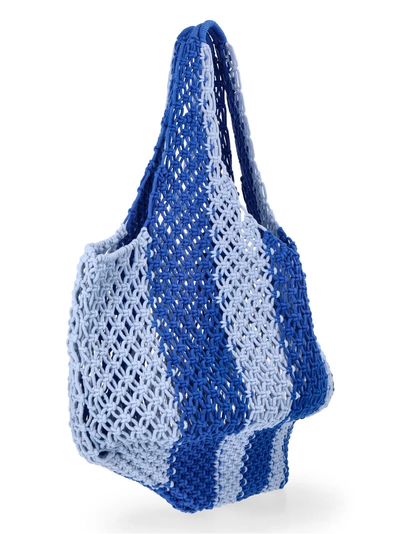 No Boundaries Women's Festival Crochet Striped Hobo Bag, Caribbean Blue Stripe | Walmart (US)