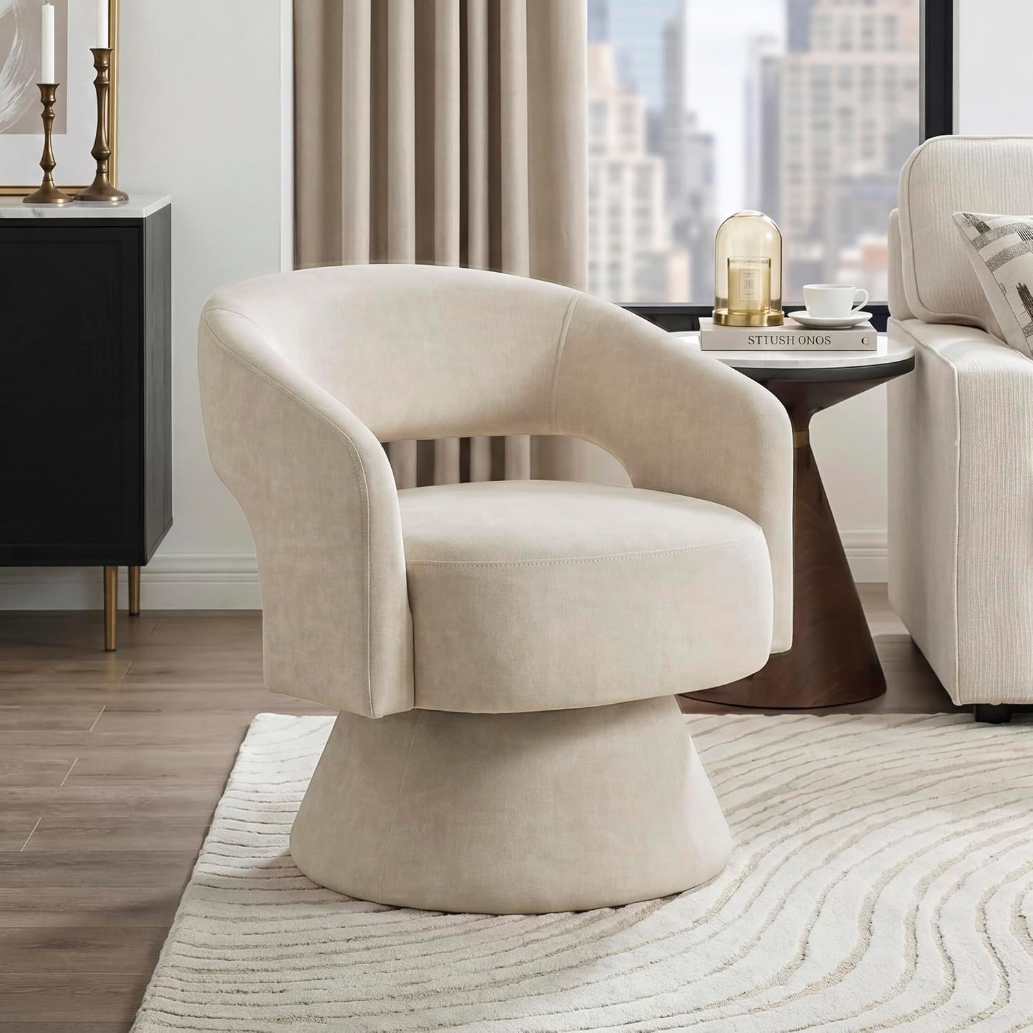 Lexicon Swivel Accent Chair, Modern Velvet Round Barrel Chair, Taupe | Amazon (US)