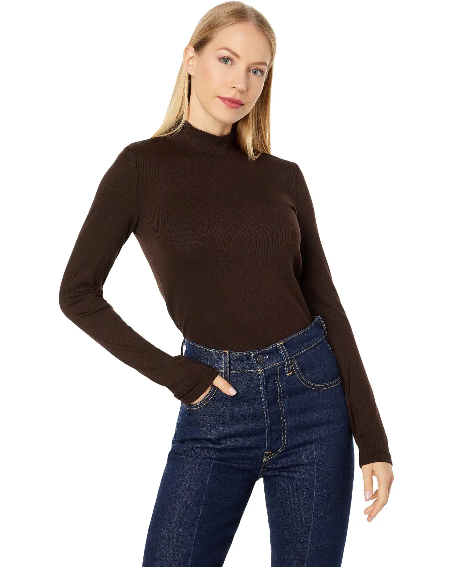 Ribbed Long Sleeve Mock Neck Tee | Zappos