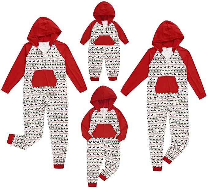 Matching Family Christmas Onesies Pajamas Set Zipper Up Hoodie Pajamas Reindeer Jumpsuit - Walmar... | Walmart (US)