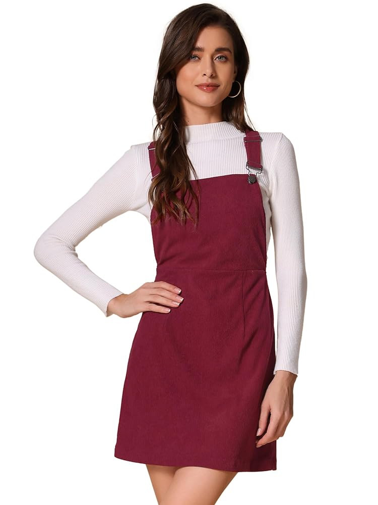 Allegra K Women's Adjustable Strap Pinafore Corduroy Floral Bib Overalls Dress | Amazon (UK)