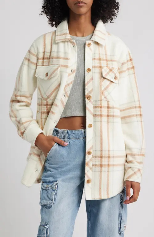 Thread & Supply Plaid Polar Fleece Shacket in Ivory Brown Combo at Nordstrom, Size Medium | Nordstrom