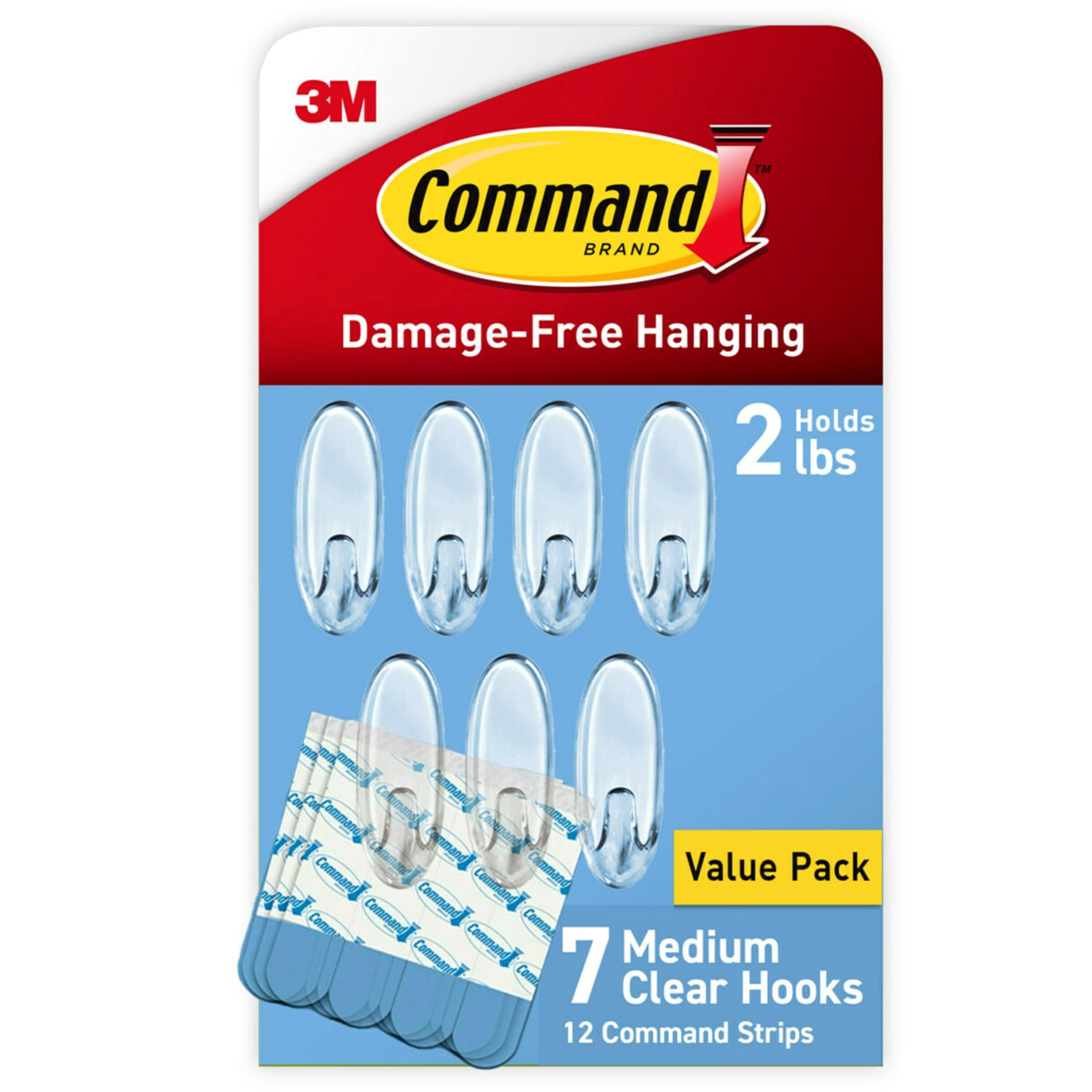 Command Clear Medium Hooks, 7 Hooks, 12 Strips - Easy to Open Packaging, Organize Damage-Free | Amazon (US)