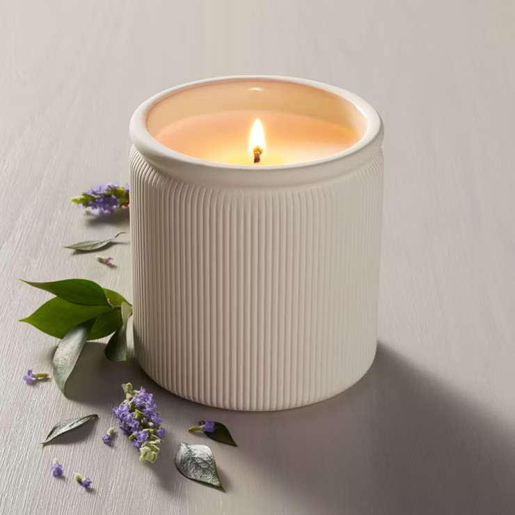 Ribbed Ceramic Oak & Lavender Jar Candle Cream 14oz - Hearth & Hand™ with Magnolia | Target