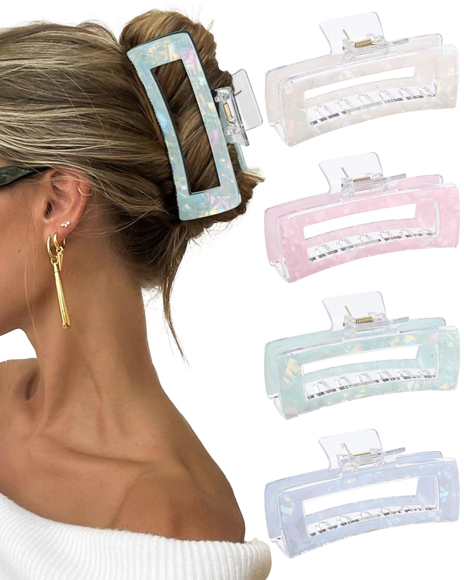 Molans 5Inch Large Hair Claw Clips 4 PCS for Women - Acrylic Hair Accessories for Thick Hair and ... | Amazon (US)