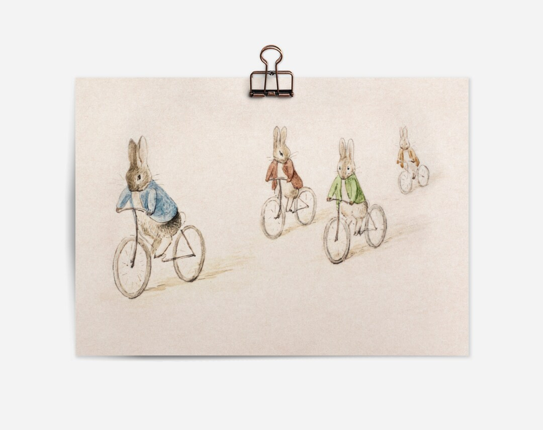 PRINTABLE DIGITAL DOWNLOAD Biker Bunnies Antique Beatrix Potter Illustration of Bunnies Riding Bi... | Etsy (US)