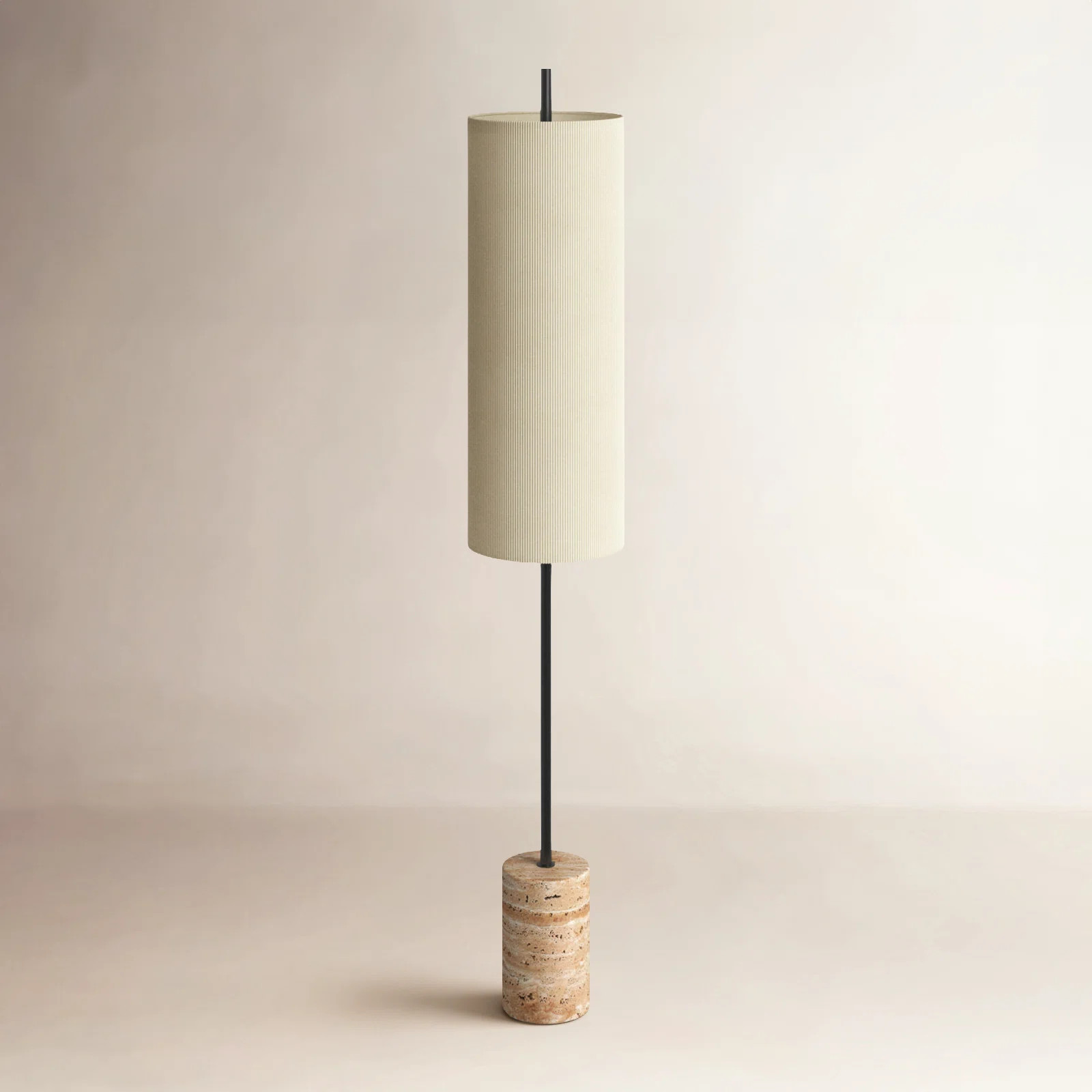 This column floor lamp pairs a textured stone and aluminum base with a pleated drum shade for a m... | AllModern