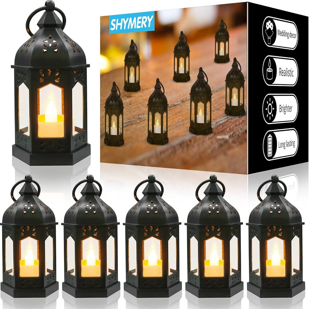 SHYMERY Mini Lantern with Flickering LED Candles,Vintage Black Decorative Hanging Candle Lanterns... | Amazon (US)