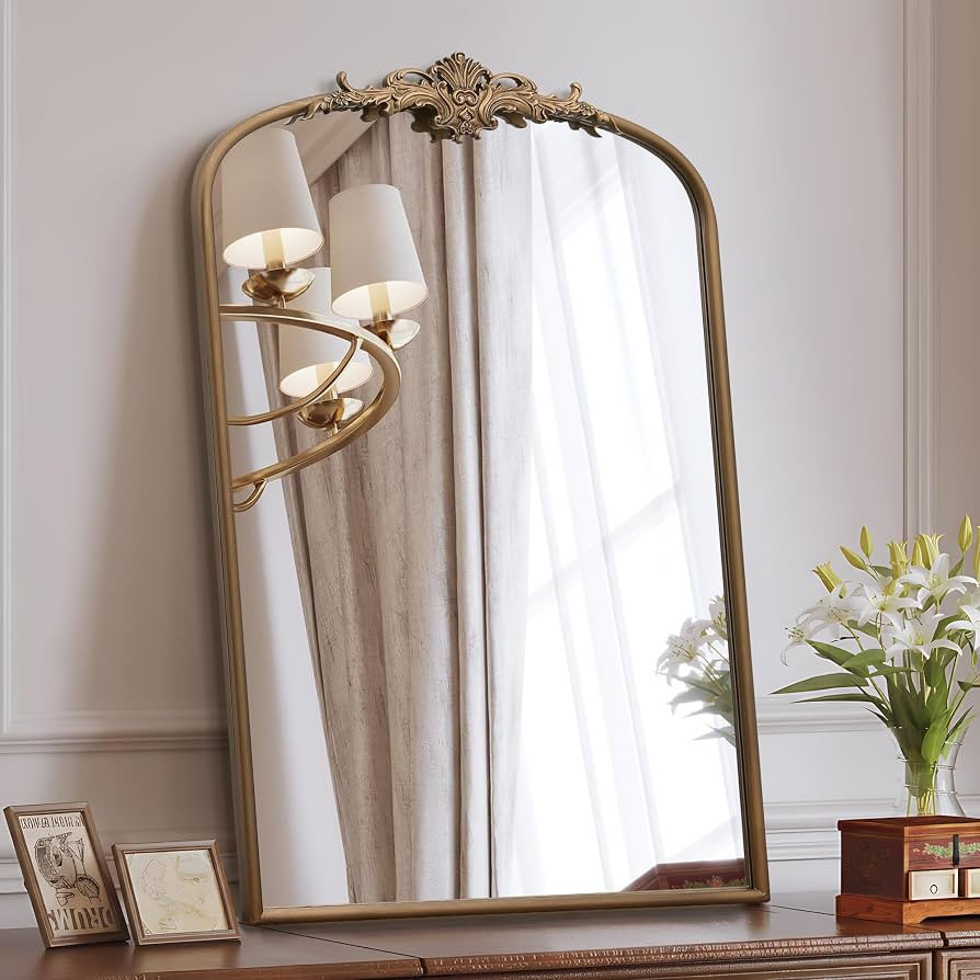 Besdomus Antique Gold Arched Mirror: 24"x36" French Large Brass Vintage Wall Vanity Mirror - Deco... | Amazon (US)