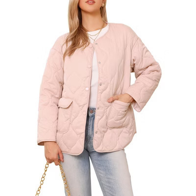 INSPIRE CHIC Women's Button Down Lightweight Trendy Casual Outerwear Winter Puffer Quilted Jacket with Pockets Small Gray Pink | Target
