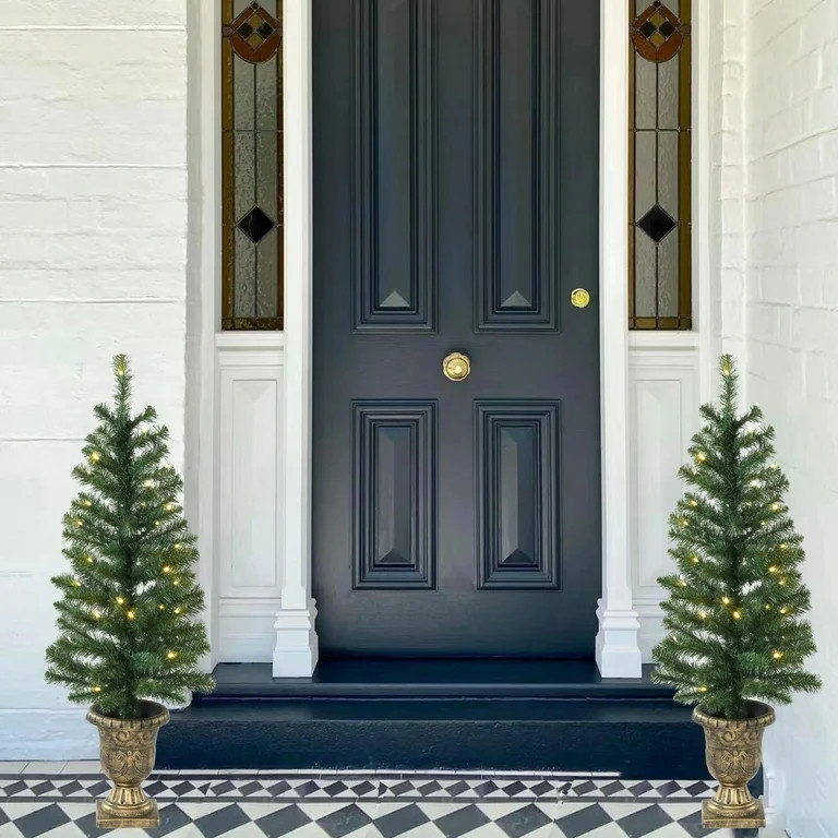 3.5' Pre-Lit Artificial Porch Christmas Trees with LED Lights, 2 Count, by Holiday Time | Walmart (US)