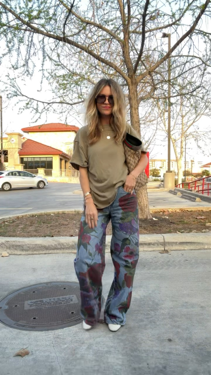 Spring outfit 

Free people oversized tee size XS 
Avec Les filles floral jeans size 25
Gucci slip on loafers
Gucci tote
Amazon sunglasses 🕶️ 

🔍: casual outfit, ootd, Avec les filles floral jeans, free people top, Amazon sunglasses, Gucci loafers, Gucci tote, spring style, petite style, moms over 40 style, Texas content creator 

#LTKPetite #LTKOver40 #LTKootd