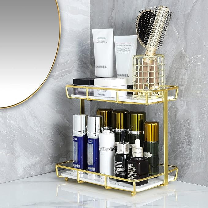 Dobbyby Bathroom Organizer Countertop Makeup Organizer Cosmetics Storage Display Rack 2 Tire Vani... | Amazon (US)