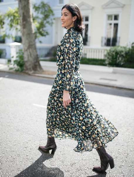 Zoe Maxi Dress - Black Yellow Deco Floral Print | Cefinn