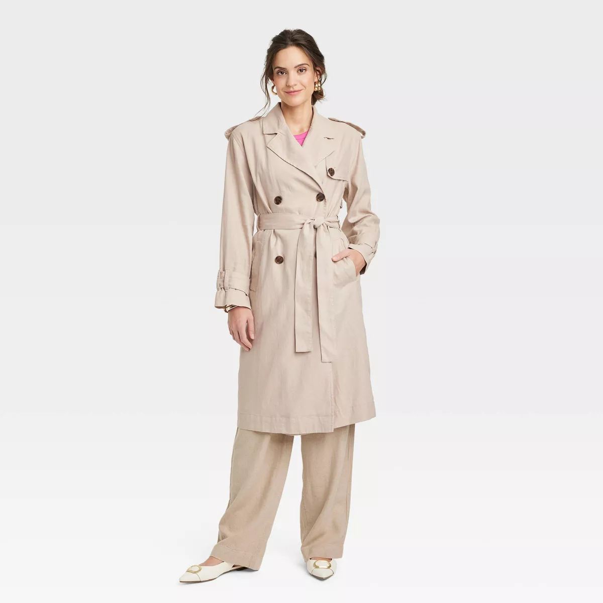 Women's Linen Trench Coat - A New Day™ Tan S | Target