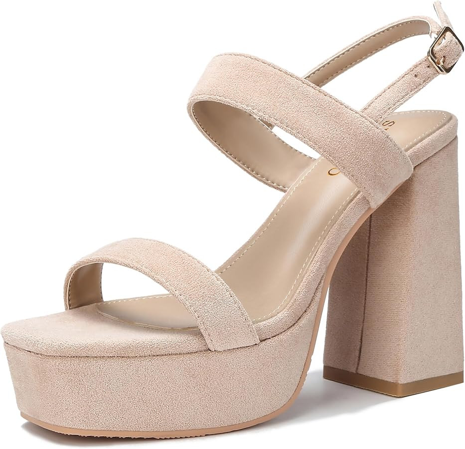 Platform Heels for Women Chunky High Heel Sandals Suede Ankle Strap Sexy Wedding Dress Pumps Squa... | Amazon (US)