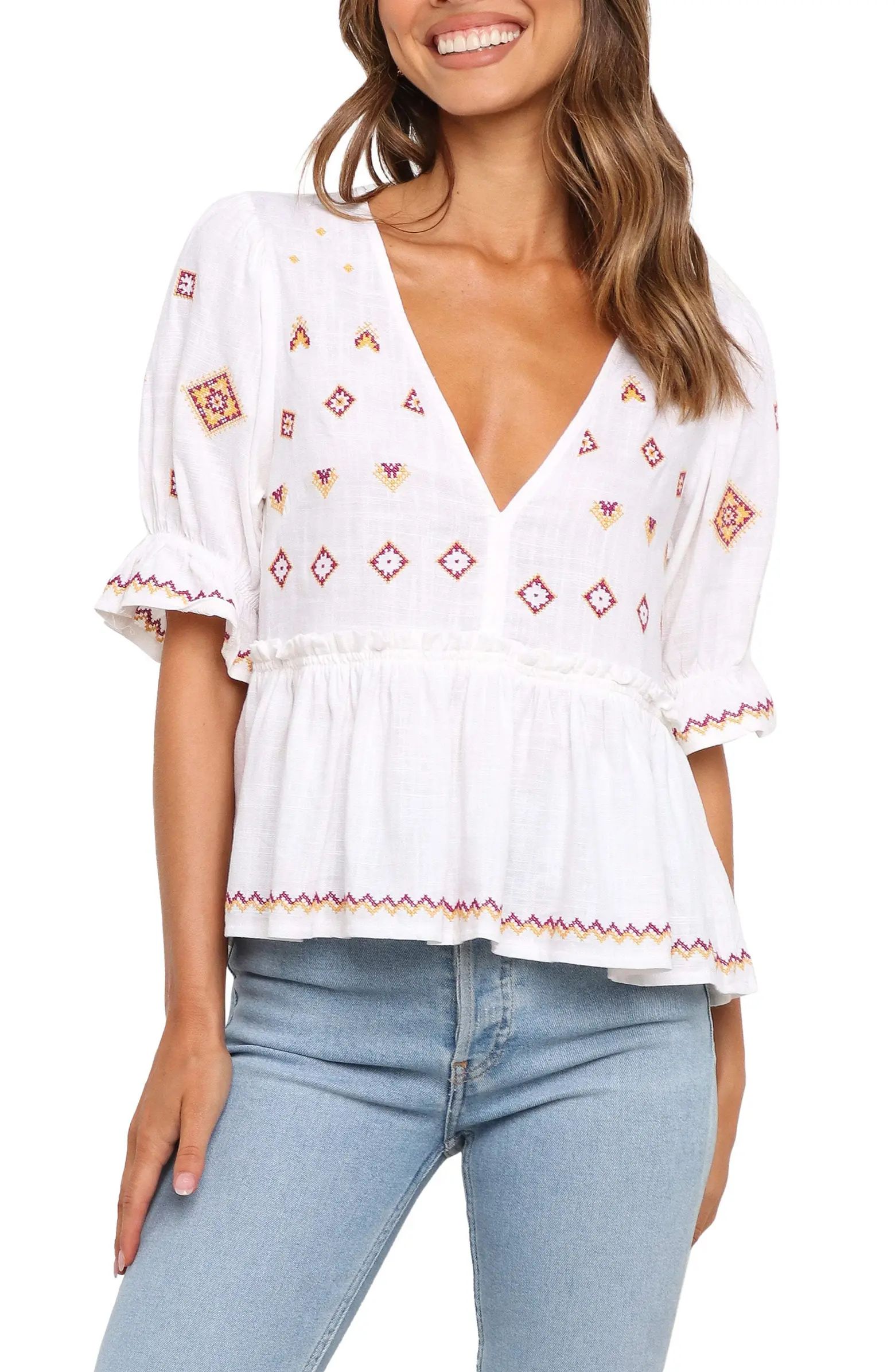 Dawstron Embroidered Cotton & Linen Top | Nordstrom