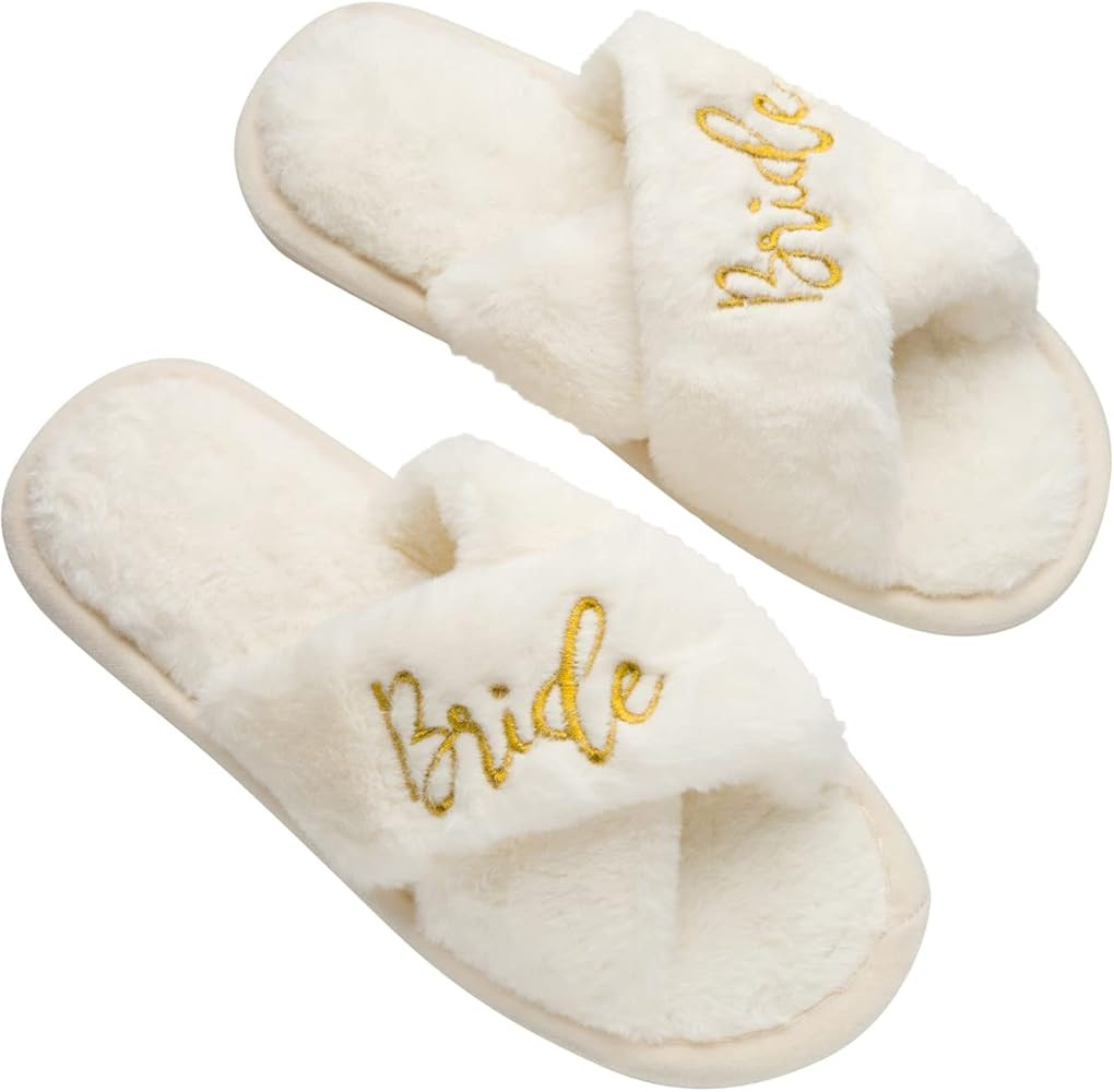 Bride Slippers and Bridesmaid Slippers – Bride Gifts for Bridal Shower, Bachelorette Party, Eng... | Amazon (US)
