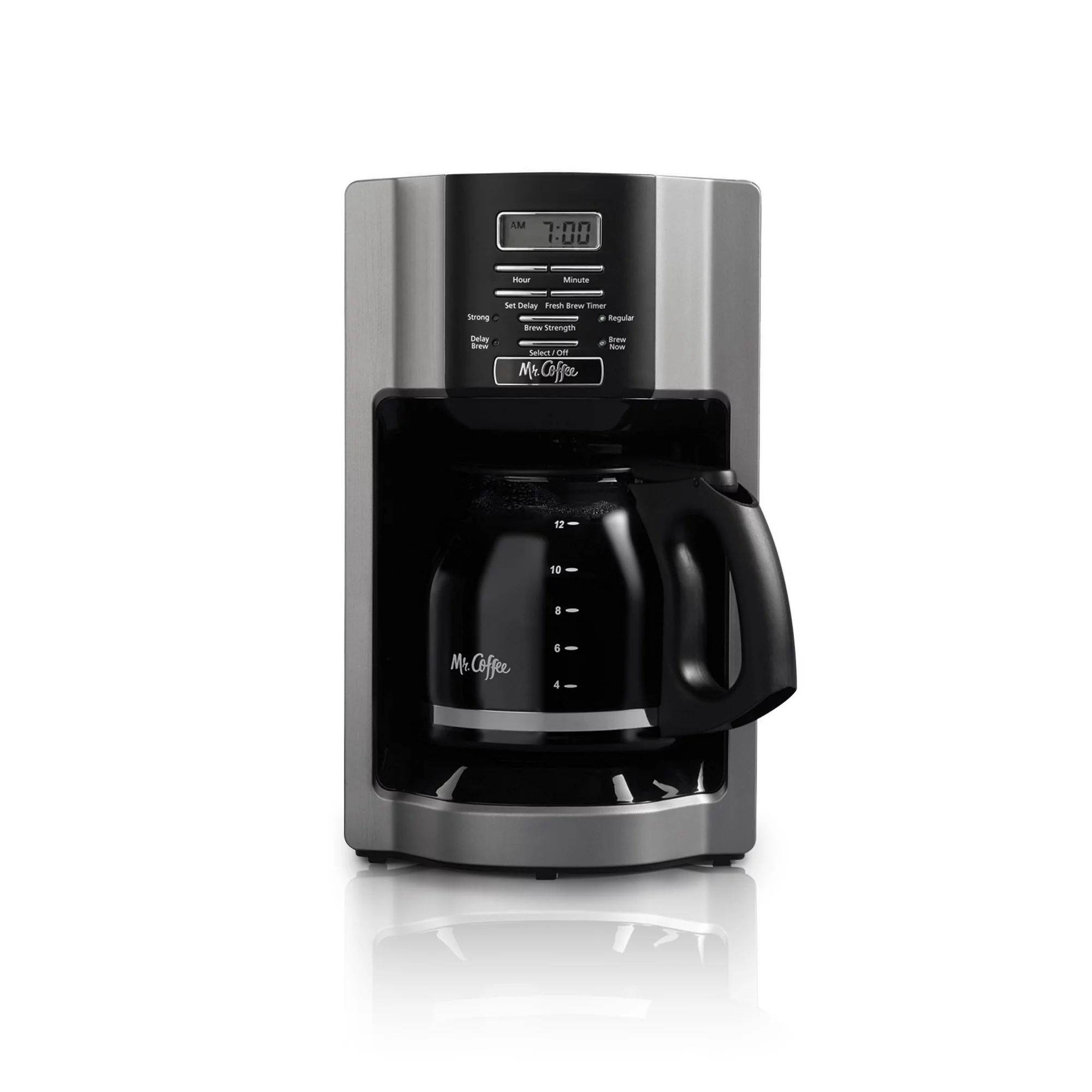Mr. Coffee 12-Cup Programmable Coffeemaker, Rapid Brew, Brushed Metallic - Walmart.com | Walmart (US)