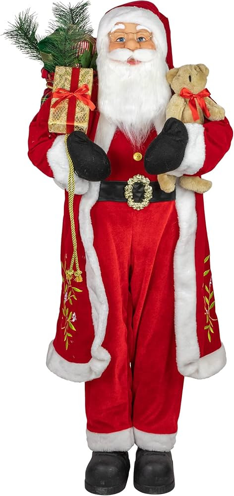 48" Santa Claus with Teddy Bear and Gift Sack Standing Christmas Figure | Amazon (US)