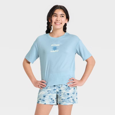 Girls' Oversized 'Endless Summer' Graphic Pajama Top - art class™ Blue S | Target