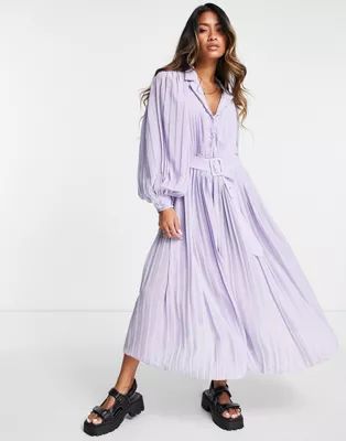 Object long sleeve belted midi dress in lilac | ASOS (Global)